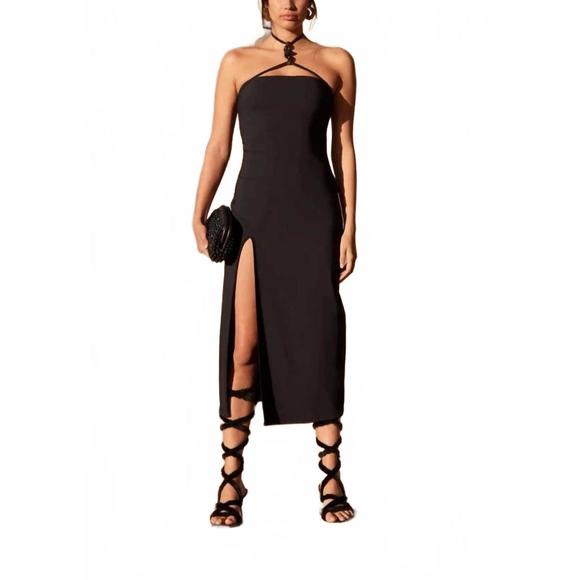 NEW CULT GAIA castila midi dress in black